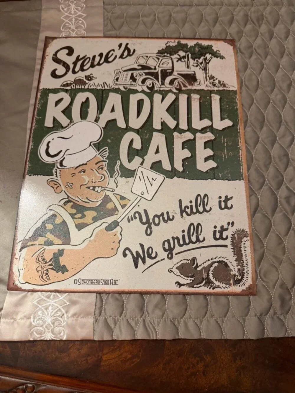 Steve’s Cafe Metal Tin Sign Roadkill Home Humor Bar Shop Wall Decor